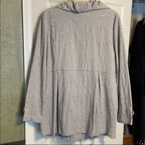 Toffee Apple XL Gray Silver Ruffled Collar Jacquard Brocade Peplum Jacket - Picture 2 of 2